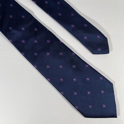 Charles Thyrwitt London Men's Tie Navy W/ Purple Fleur-De-Lis 100 Silk