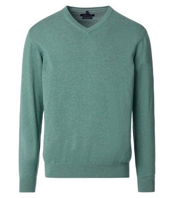 CASAMODA Herren Pullover V-Neck Regular Pima-Baumwolle Türkis