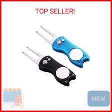2 Pack Metal Foldable Golf Divot Tool with Pop-up Button  Magnetic Ball Marker