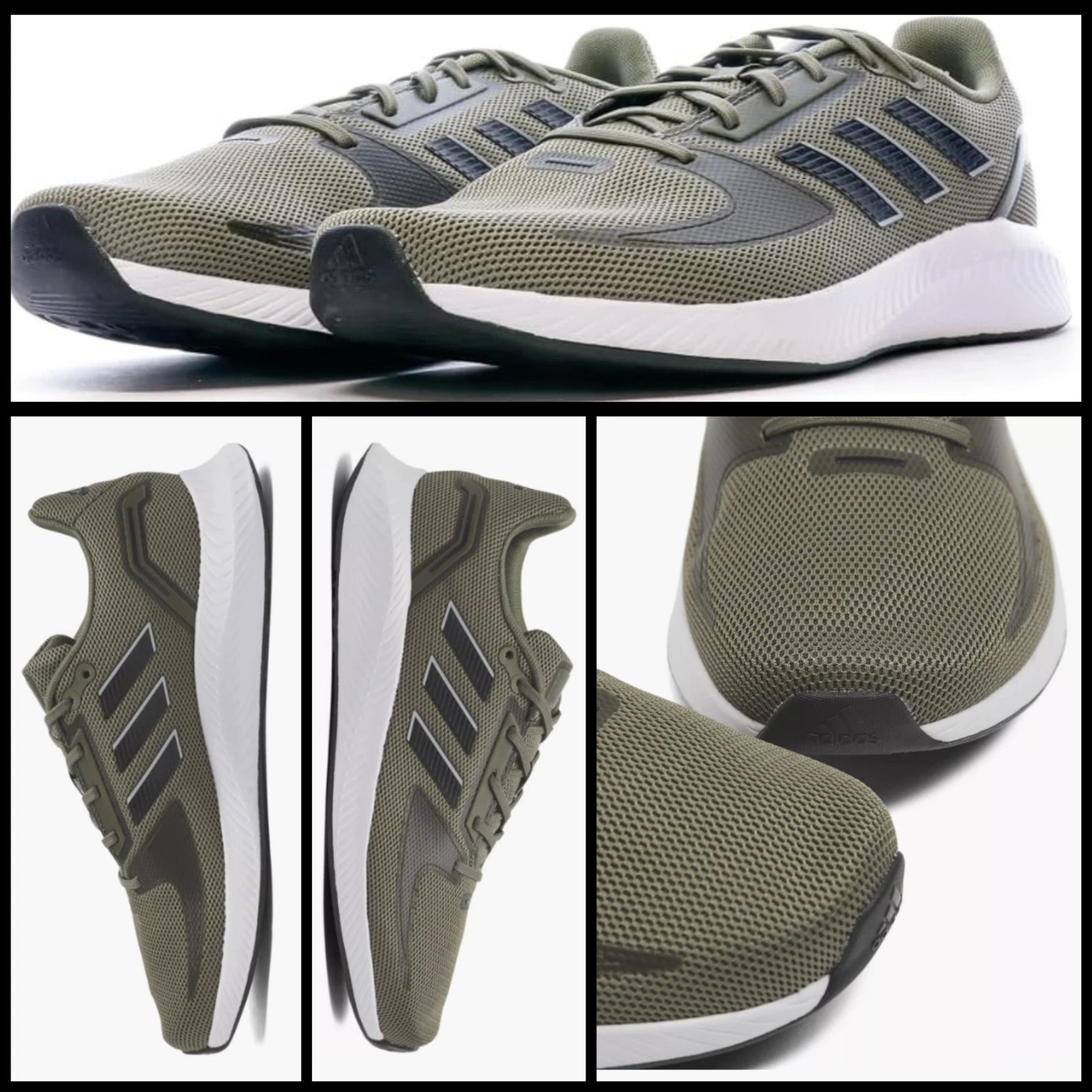 Adidas Runfalcon 2.0 kaki nero scarpe da ginnastica da corsa taglia 4 UK nuove con scatola