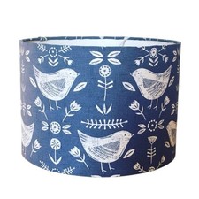 Handmade Lampshade Narvik Scandi Bird Denim Blue Drum Light Shade Nordic Folkart