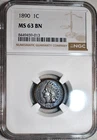 NGC MS-63 BN 1890 Indian Head Cent, Lightly Toned & Highly Lustrous.