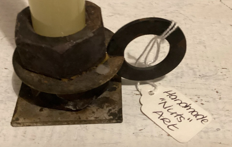 Quirky Handmade candle holder made from old  recycled nuts & bolts - one off  - Image 2 of 4