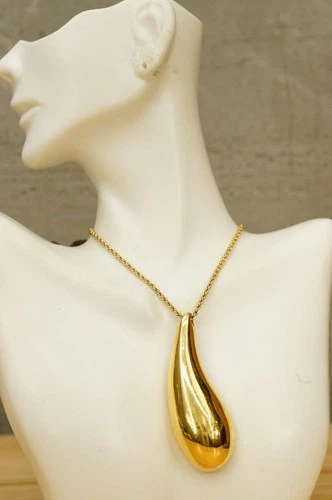 Vintage Costume Jewelry Monet Gold Tone Puffed Teardrop Pendant Necklace 36"