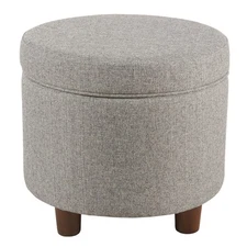 HomePop Storage Ottoman Round Mid-Century Bedroom Living Room Light Gray