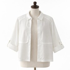 Chico's 100 Lyocell White Women s Open Front Jacket Rolled Up Sleeves Size 1