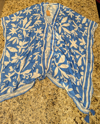Surf Gypsy Swimwear Coverup Tassel Trim Blue White Sumbre size M