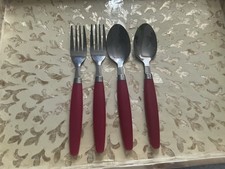 Gibson Red Silverware Flatware Set 4 Piece Stainless Steel Plastic Handles Retro