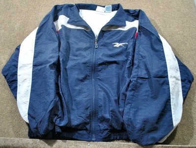 Reebok Windbreaker Rain Trainer 90s Vintage Navy White Zip Jacket Size Large