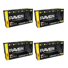 SAS Raven Black Nitrile Gloves Powder Free 7mil BUNDLE OF 4 (100 Gloves/Box)