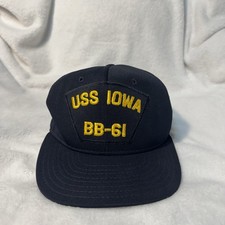 Vtg 1980s USS IOWA BB-61 Navy Ship Hat Snapback AJD Made in USA Battleship Cap
