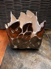 Vintage Kay Finch California Ceramic Candle Holder Planter MCM Silver Finish