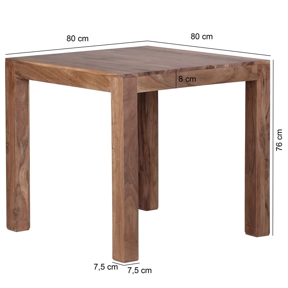 FineBuy Table de salle à manger 80x76x80cm Bois Massif Table de Cuisine Acacia - Photo 3/4