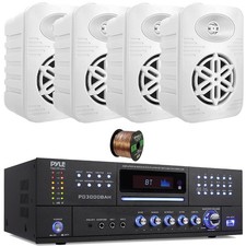Pyle PD3000BAH USB AUX MP3 Receiver, 4x 4 300W Max 2-Way Speakers, Speaker Wire