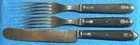 3pc Set of Civil War Era 4-Tine Forks & a Knife Inlay Wood Handles