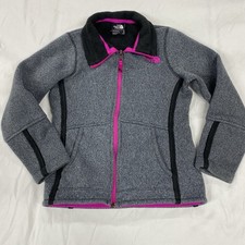 The North Face Girls Fleece Jacket Gray Pink Zip Up Size S 7/8 Youth