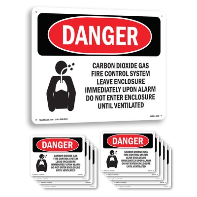 Carbon Dioxide Gas Fire OSHA Danger Sign Metal, Plastic, Or Decal - 5 or 10 Pack