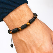 Handmade Black Tourmaline Bracelet with Tiger Eye Beads, Adjustable Bracelet
