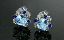 2Ct Round Cut Lab Created Aquamarine Women Stud Earring 14K White Gold Plated