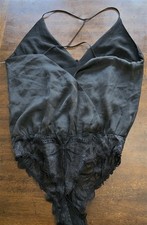 NWT Express XS Satin Lace T Back Bodysuit Black 125285