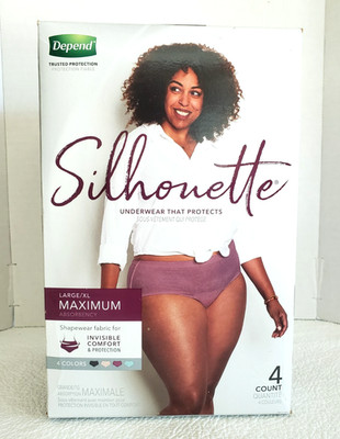 Depend Silhouette Maximum Absorbency Womens Underwear That Protects Large/XL 4ct
