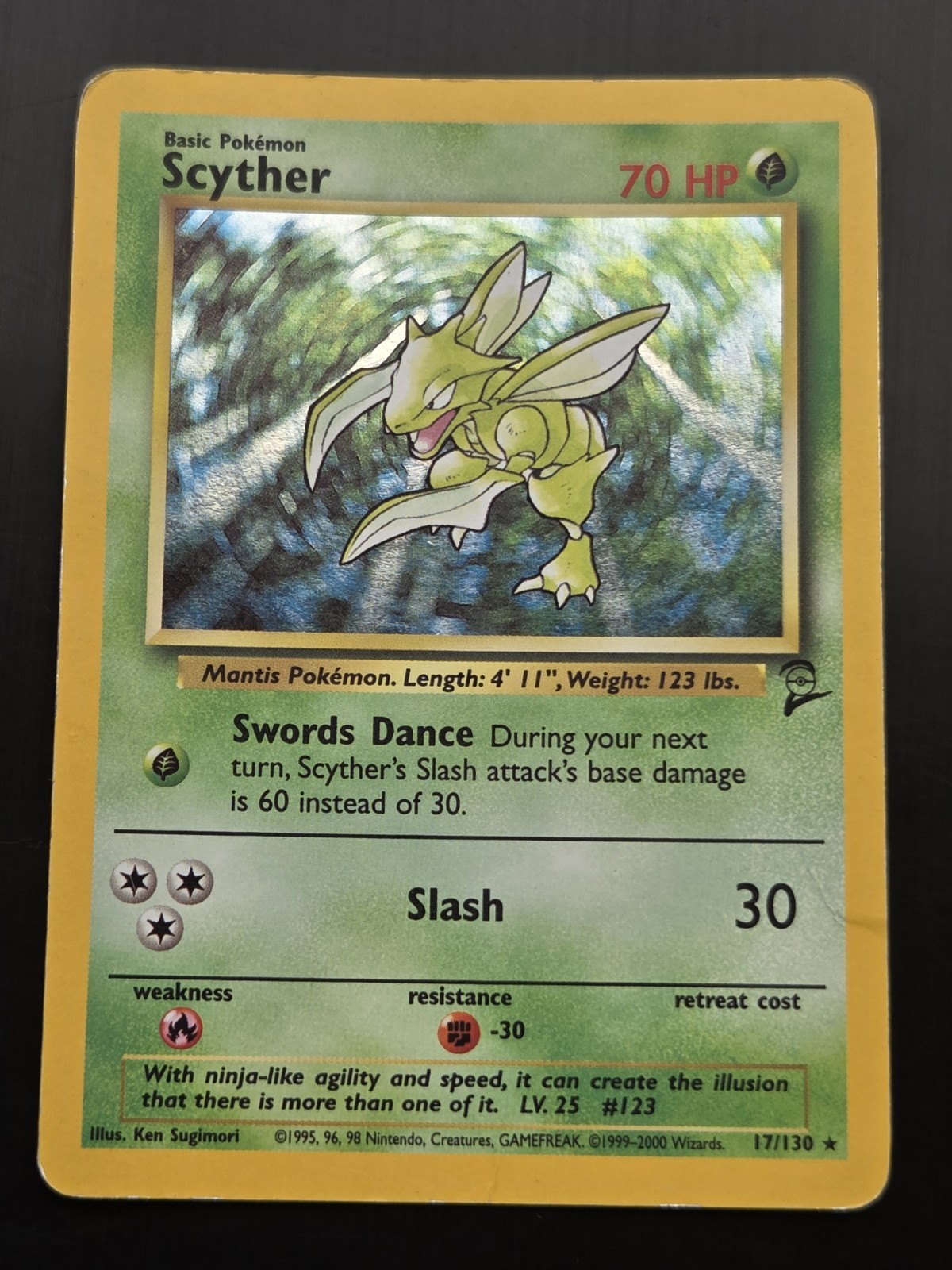 Pokemon Scyther Holo Rare Card 17/130 Base Set 2