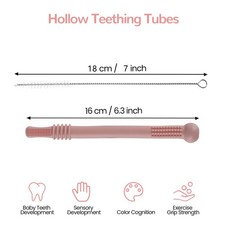 Hollow Teether Tube Chew Straw Sensory Toy for Infant Toddlers Silicone Tubes...
