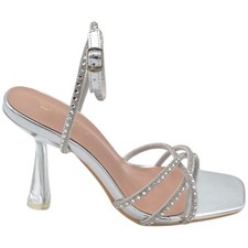 Sandalo gioiello donna cerimonia argento fascette brillantini incrociate tacco a