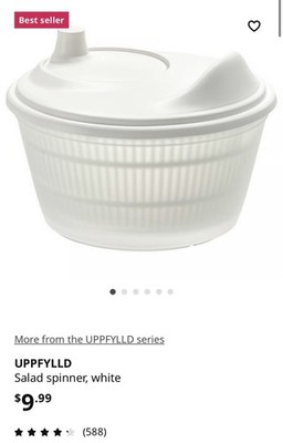 IKEA UPPFYLLD Manual Salad Spinner White Plastic for Salad and Vegetables