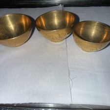 Small Vintage Brass Oil/pin Dishes Etched With Pyramid Design