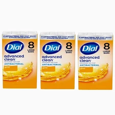 Dial Antibacterial Deodorant Bar Soap, Advanced Clean, Gold, 4 oz, 8 Bars 3 Pack