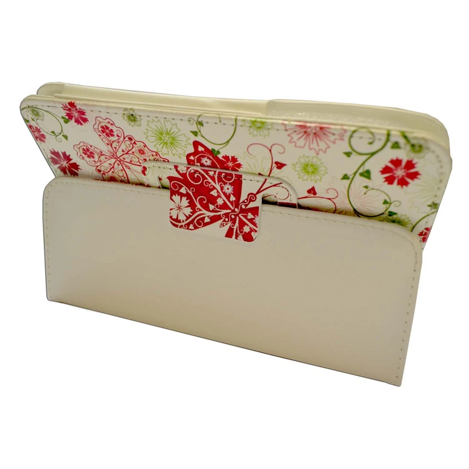 CASE SAMSUNG GALAXY TAB3 P3200 WHITE RED GREEN BUTTERFLY FLOWER PU LEATHER COVER - Image 4 of 4
