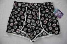 NEW Girls Pull On Shorts Large 10 - 12 Black Floral Rayon Soft Lightweight