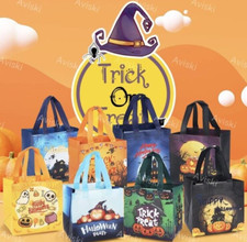 Halloween Trick or Treat Bags 8PCS Small Tote Bags w/ Handles Gift Bags Assorted