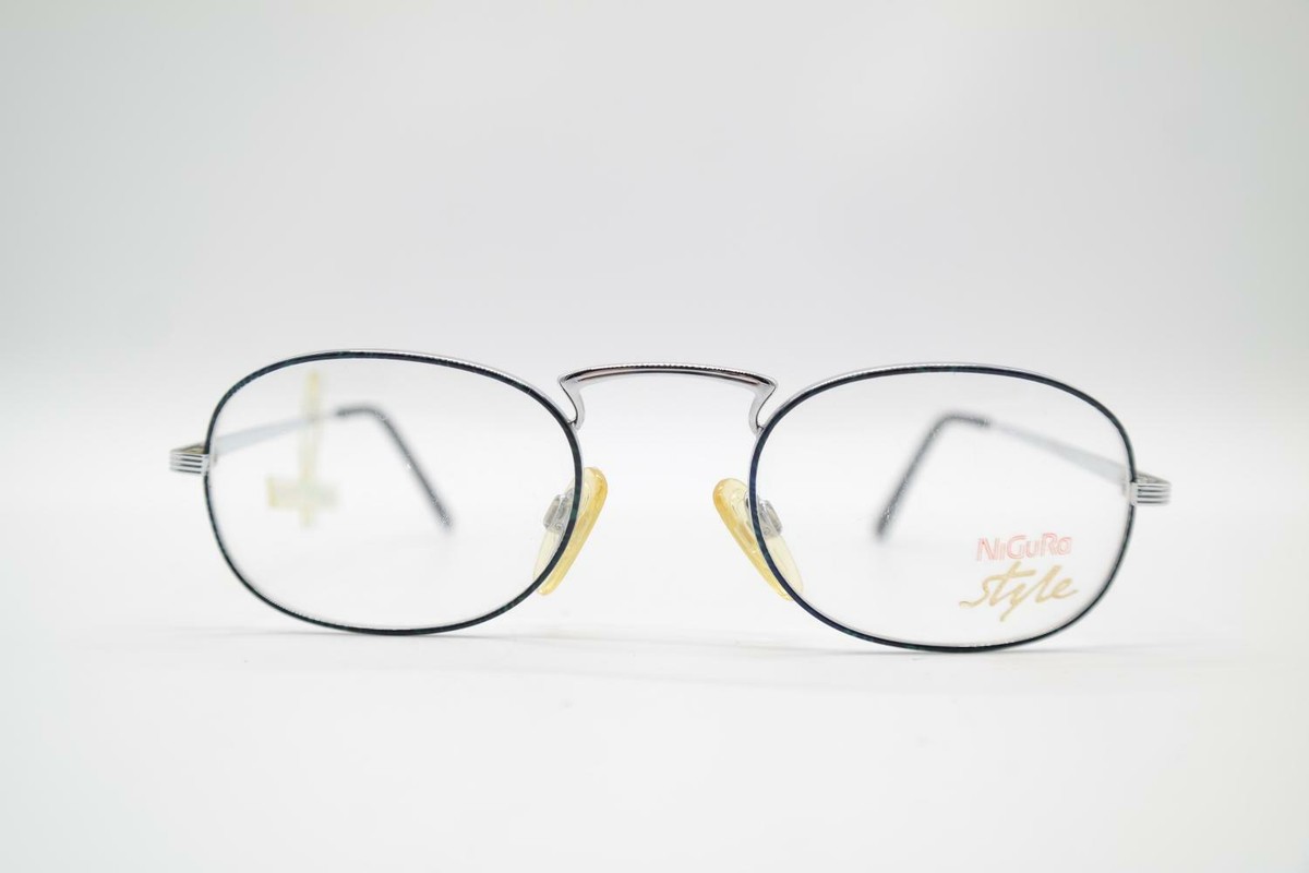 Lunettes De Soleil Vintage Nigura 9640 - Cadre Bleu Argent Ovale - Neuf Sans étiquette