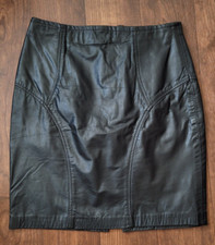 Vintage custom BLACK LEATHER SKIRT WOMAN BACK ZIP 100 LINED 80S' W27