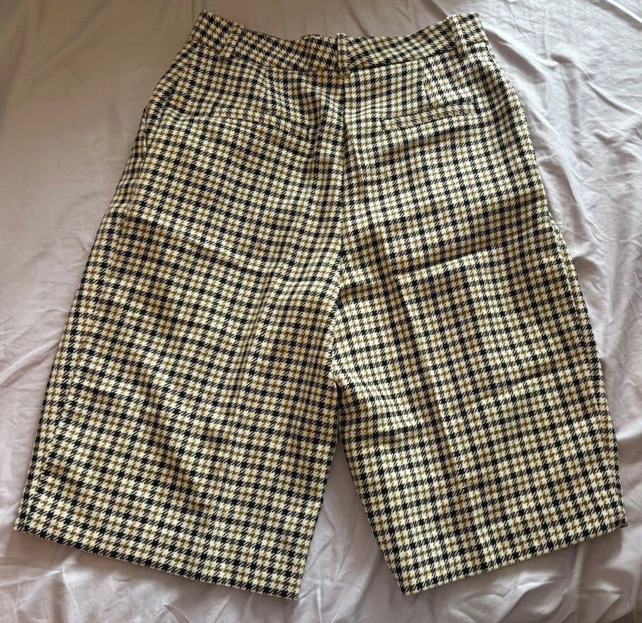 Pantalones Cortos ZARA Para Mujer Pata de Gallo Formales A Cuadros Talla Mediana Beige Negro Foto 2 de 3