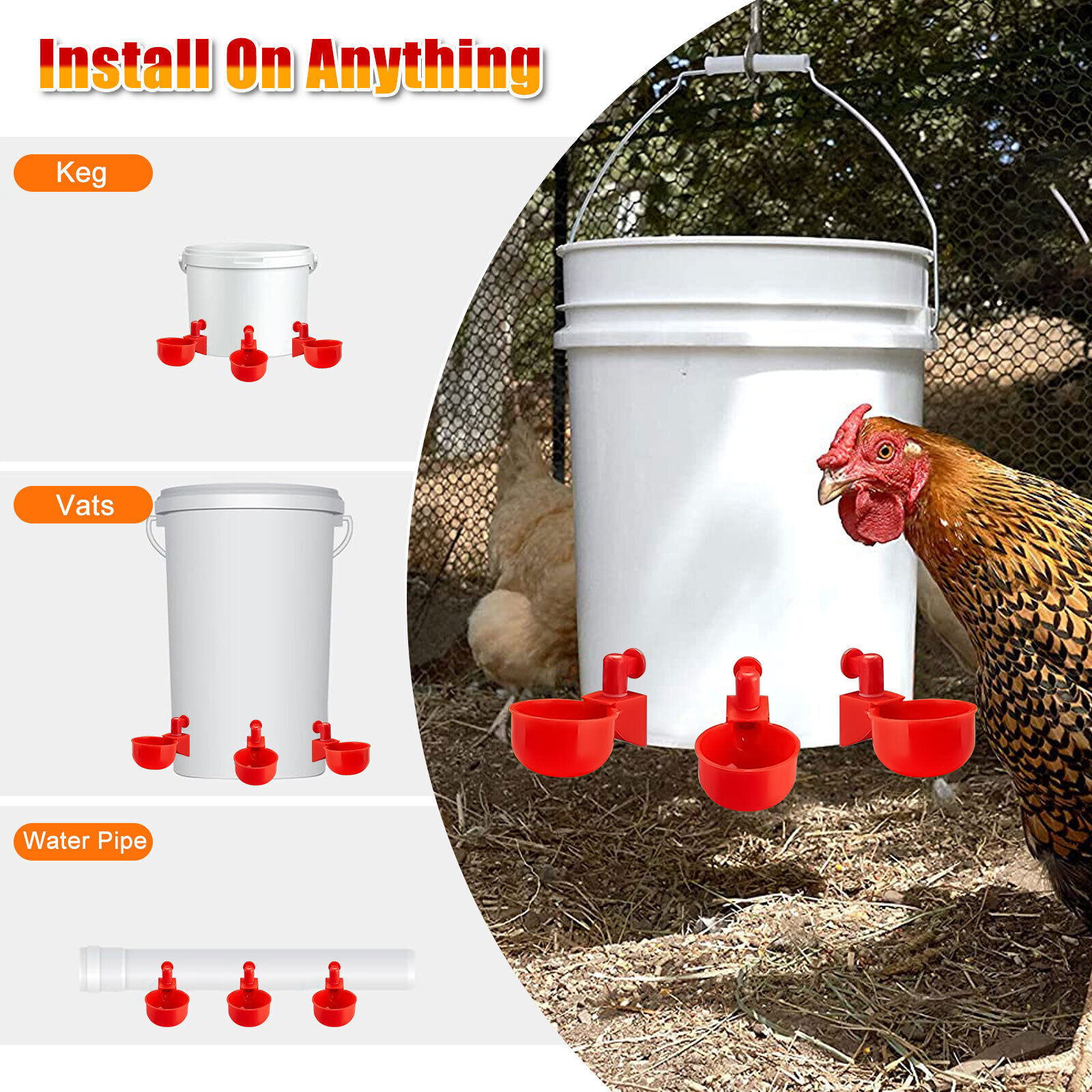 Automatic Water Cups Poultry Drinker Waterer Chicken Duck Quail Drinking Feeders