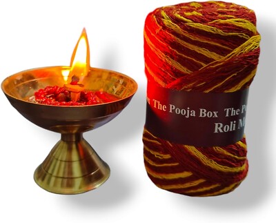 Brass Diya Oil Lamp with Diya Bati, Moli/Kalawa for Aarti, Diwali, Navratras