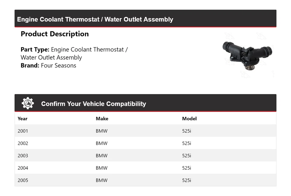 For 2001-2005 BMW 525i Engine Coolant Thermostat / Water Outlet Assy 4 Seasons - Image 2 of 4