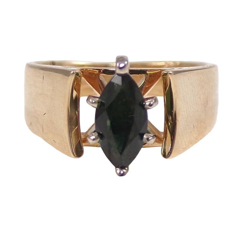 Solid 14K Yellow Gold Green Emerald Ring Size 4.5 - image 1