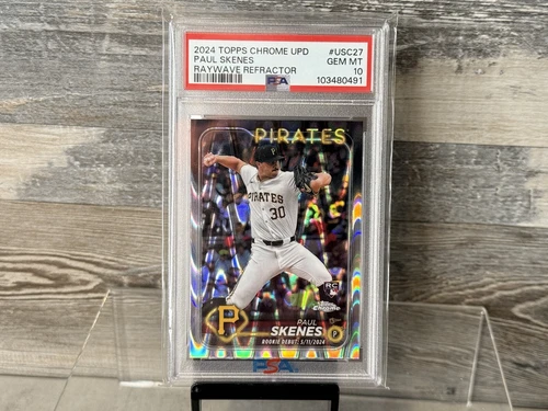 2024 TOPPS CHROME UPDATE PAUL SKENES DEBUT RAYWAVE PARALLEL ROOKIE PSA 10