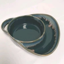 Ltd Commodities Stoneware Bowl Soup & Cracker Chip & Dip Drip Glazed Blue