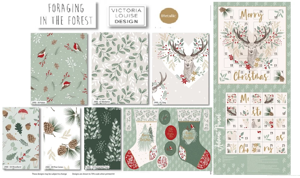 CRAFT COTTON COMPANY Foraging in Forest Christmas Fabric FQ, 1/2m, bundle & advent, stocking panel