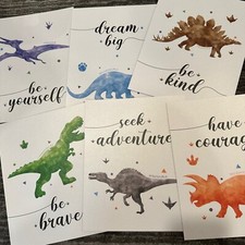 Dinosaur Wall Art 6 Pack Boys Room Dinosaurs 8x10 in Dino Decor T Rex Cute Fun