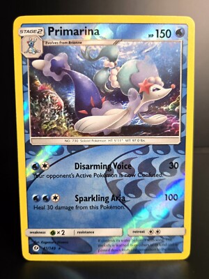Pokmon TCG - Primarina - 41/149 - Reverse Holo Rare - Sun & Moon 2017 -  NM/MINT