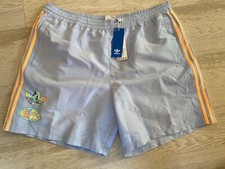 NEW ADIDAS Enjoy Summer POLY Logo Shorts MSRP 40 Blue Dawn 3 stripe XXL