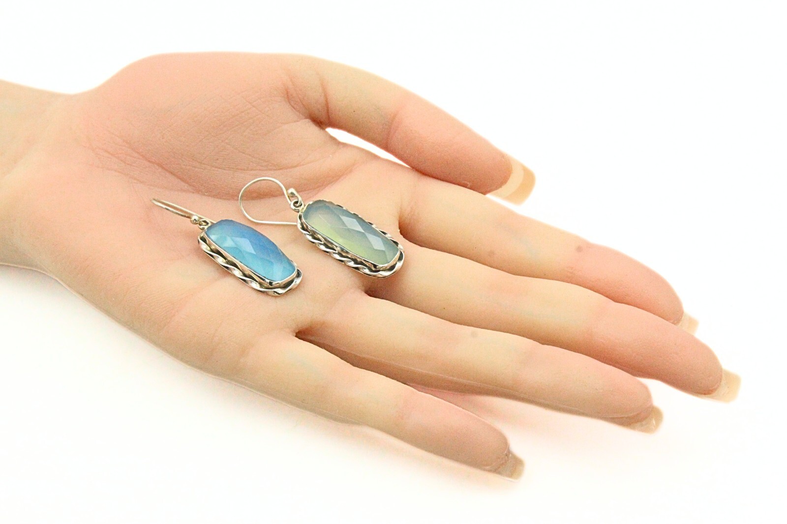 Sterling Silver Rectangular Green Sea Foam Glass … - image 5