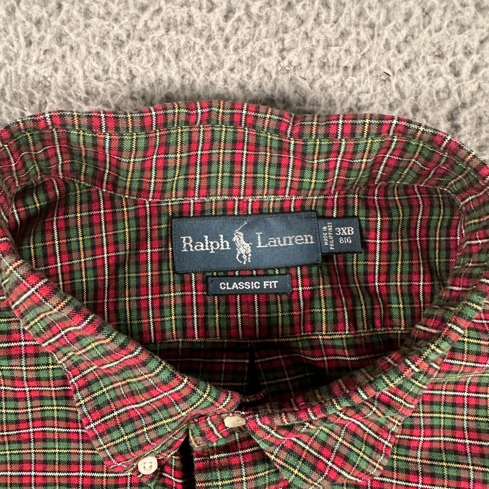 Ralph Lauren Shirt Mens 3XB Green Red Plaid Button Down Classic Fit Logo - Image 4 of 4