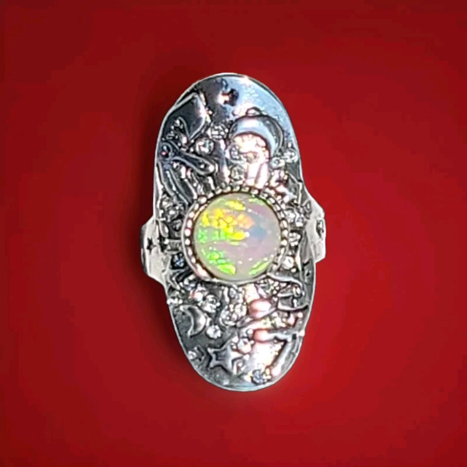 ANILLO CRISTALES OPALITA PIEDRA LUNAR TALLA 9 ¡Anillo de Activación Tercer Ojo! See Spiritual  Foto 2 de 4